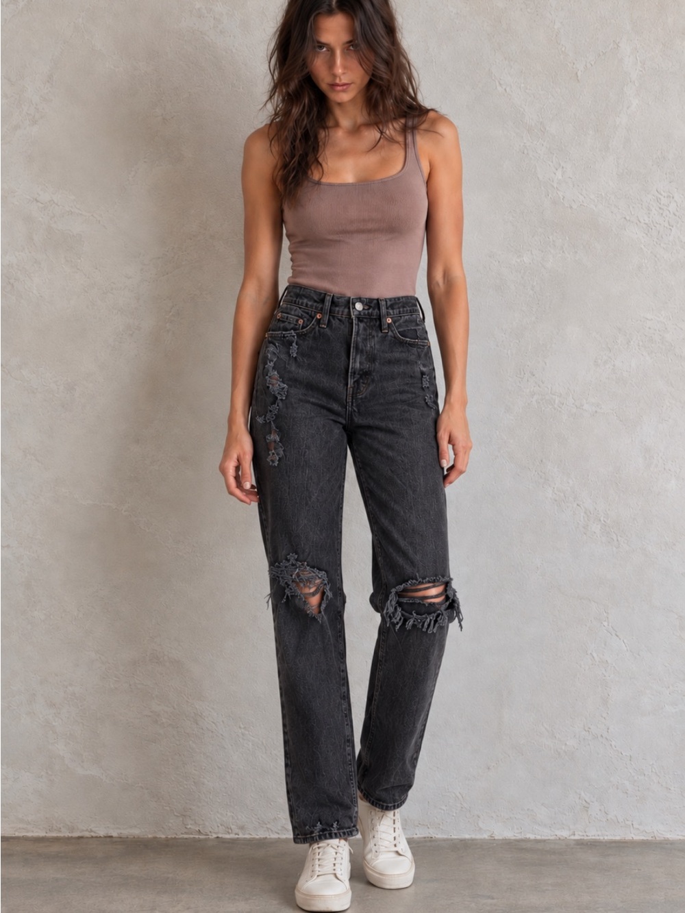 Abercrombie & Fitch Vintage Stretch 90s Straight Ripped Jeans Washed Black 30